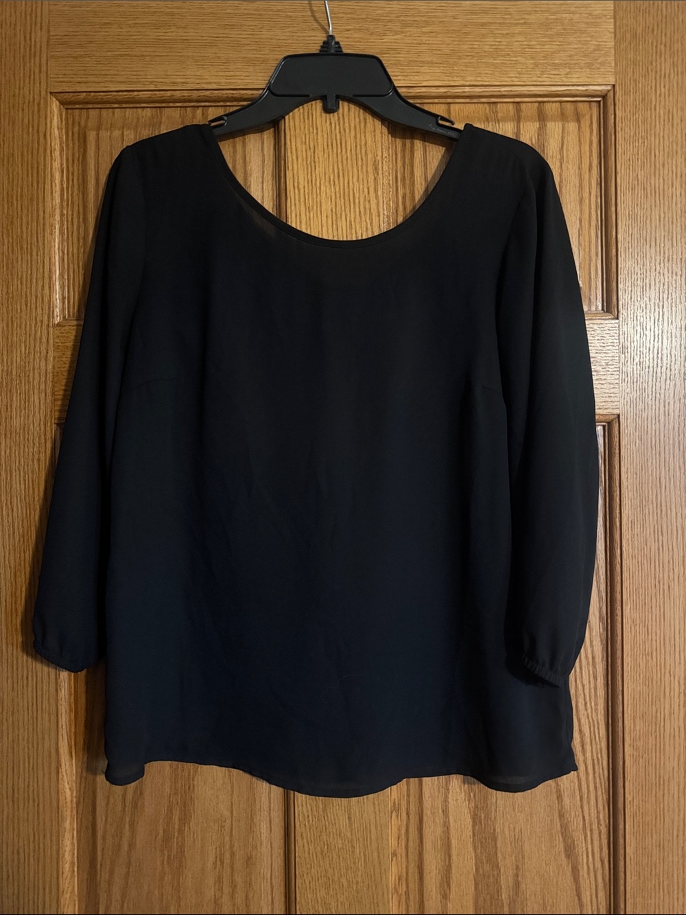 Women's Classic Black Scoop Neck Blouse with bow in the back 🎀